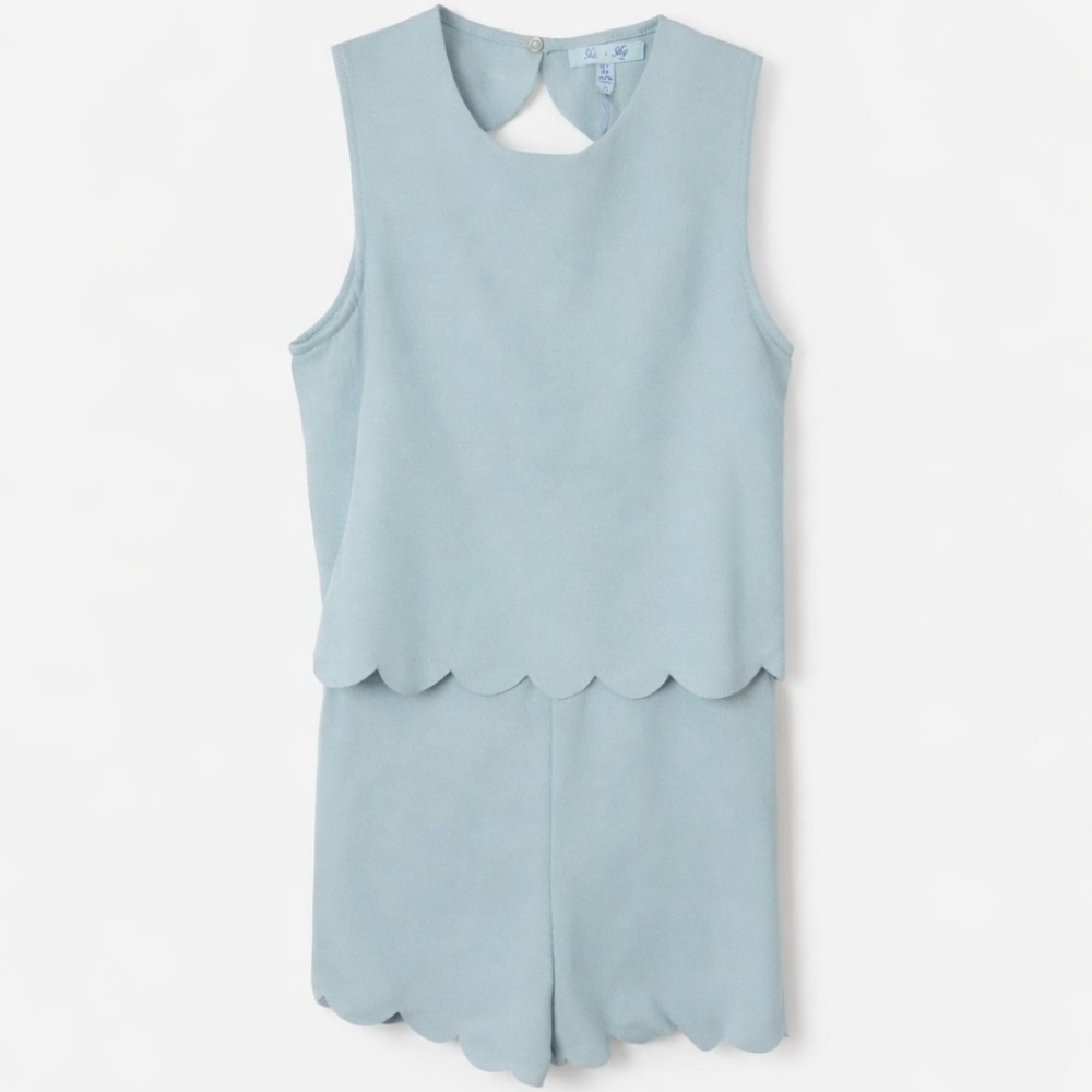 She + Sky NWT Scallop Romper Blue M
